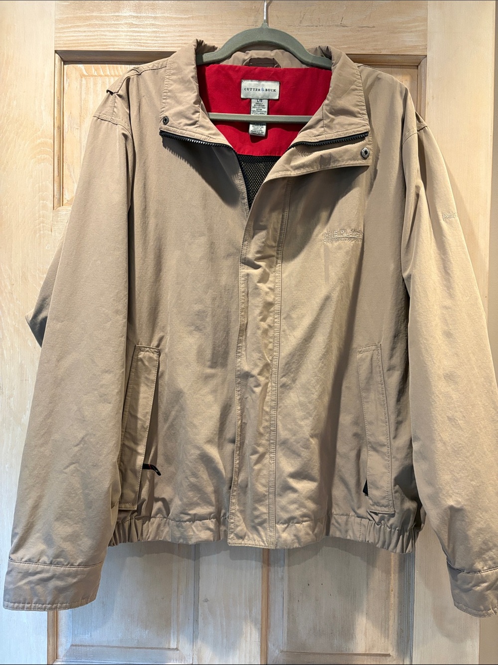 Cutter & Buck Men's Khaki Jacket with Red Lining Size Large